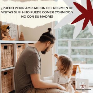 imagen donde se ve una niña dando de comer a su padre con una cucharilla mientras el texto de la imagen dice ¿puedo pedir ampliación del regimen de visitas si mi hijo puede comer conmigo y no con su madre?