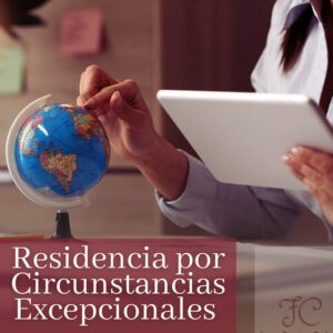 Imagen de una bola del mundo que toca una chica bajo el rotulo residencia por circunstancias excepcionales