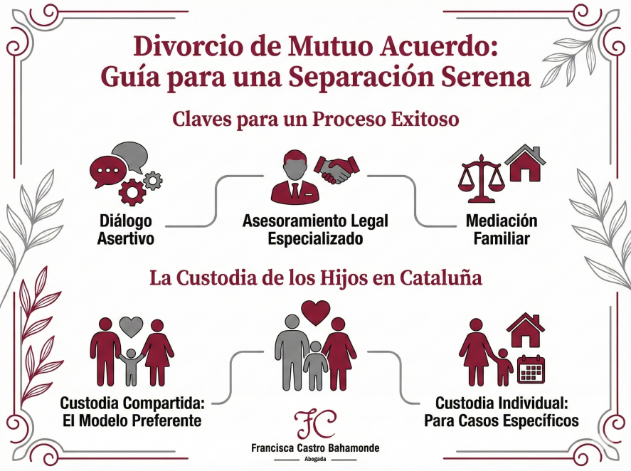 Imagen que explica claves para un divorcio mutuo acuerdo para una separación serena, infografía de una familia