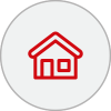 Icono redondo con la silueta roja de una casa